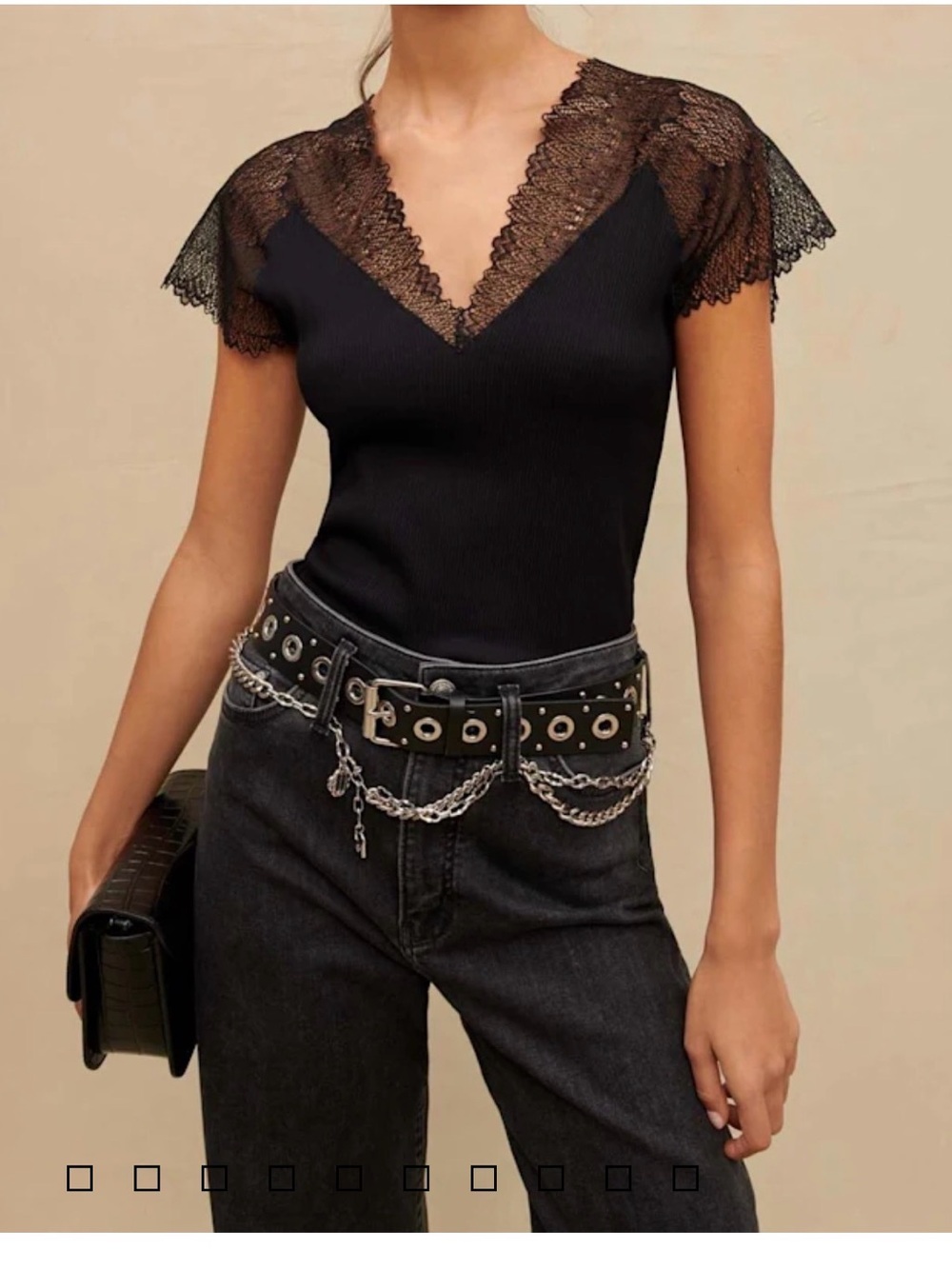 New Season. Maje V neck Black Ribbed Top